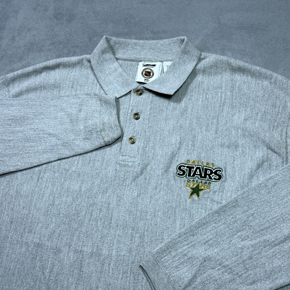 VINTAGE Dallas Stars Fleece Polo Shirt Mens XL Pro Edge NHL 90s Retro Dadcore
